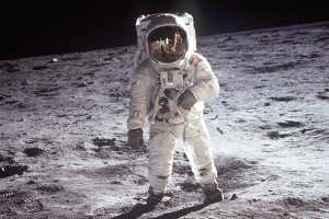 Buzz Aldrin walks on the Moon during the Apollo 11 mission